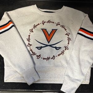Women’s cropped off white  Sweater with Orange and Blue Stripes